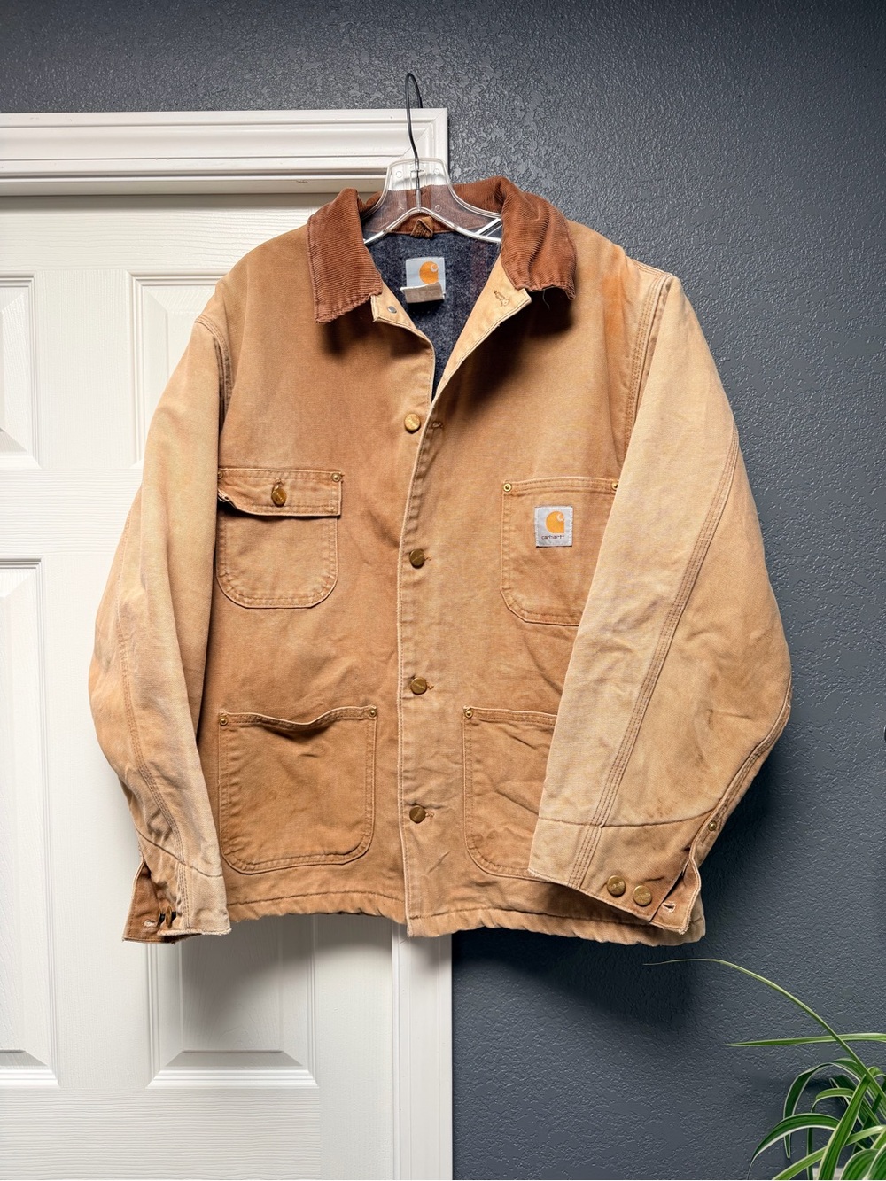 Carhartt Two-Tone Brown/Tan Duck Chore Jacket with Corduroy Collar